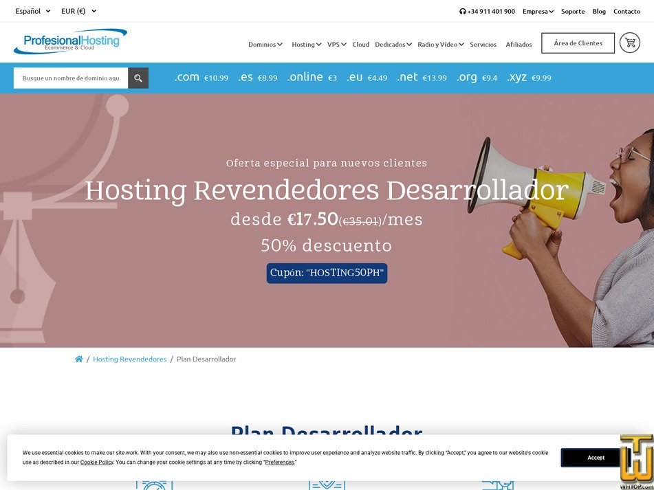 Tomado en 9 mayo, 2026 captura de pantalla de Desarrollador desde profesionalhosting.com