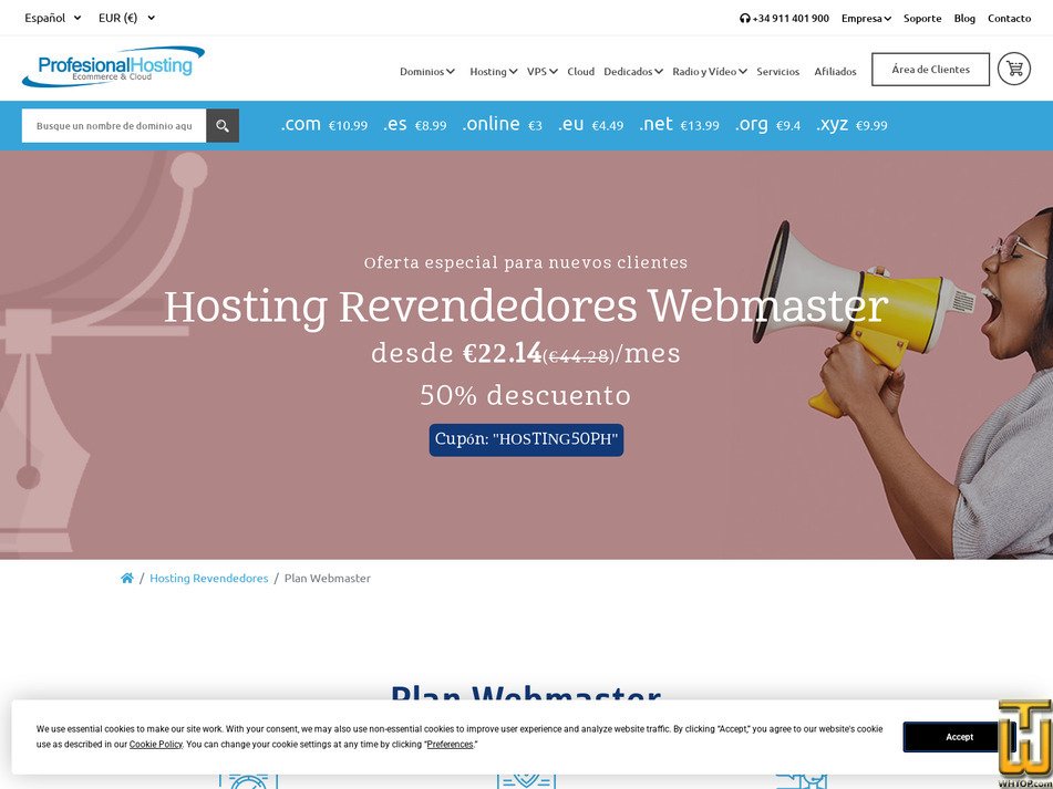 Tomado en 9 mayo, 2026 captura de pantalla de Webmaster desde profesionalhosting.com