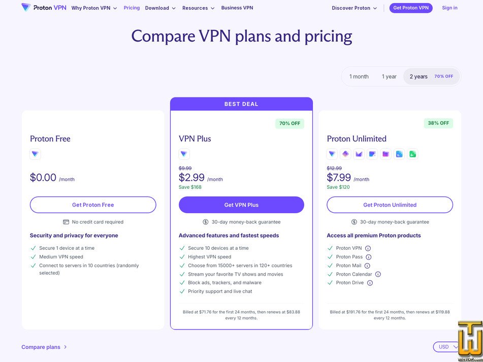 screenshot of Plus from protonvpn.com