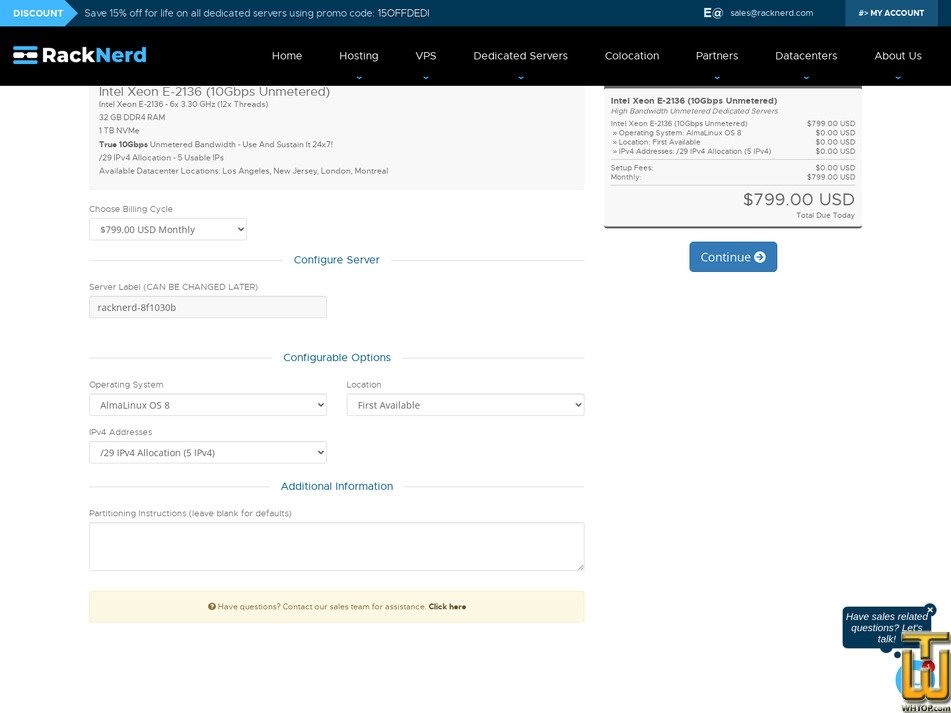 Taken on 19 January, 2026 screenshot of Intel Xeon E-2136 (10gbps) from racknerd.com