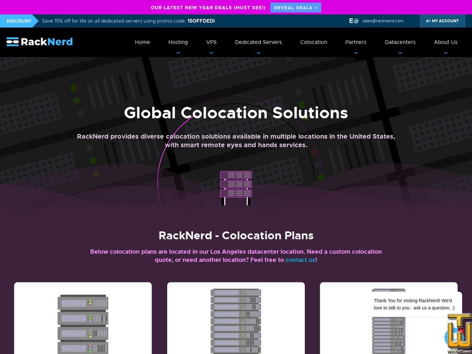 screenshot of Half Rack Colocation 20U from racknerd.com