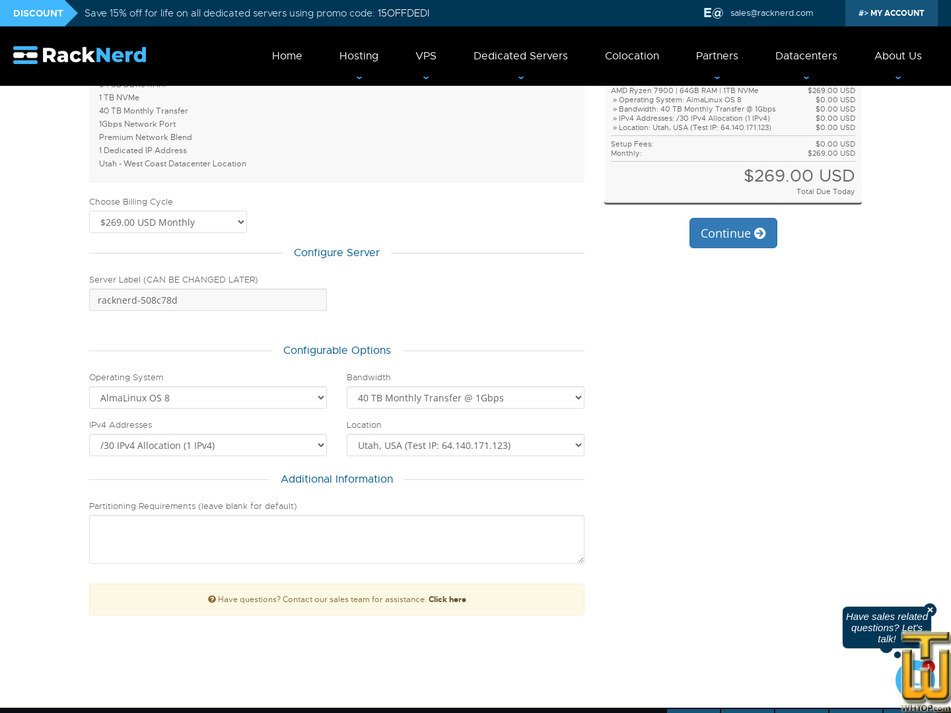 Taken on 19 January, 2026 screenshot of AMD Ryzen 9 7900 from racknerd.com