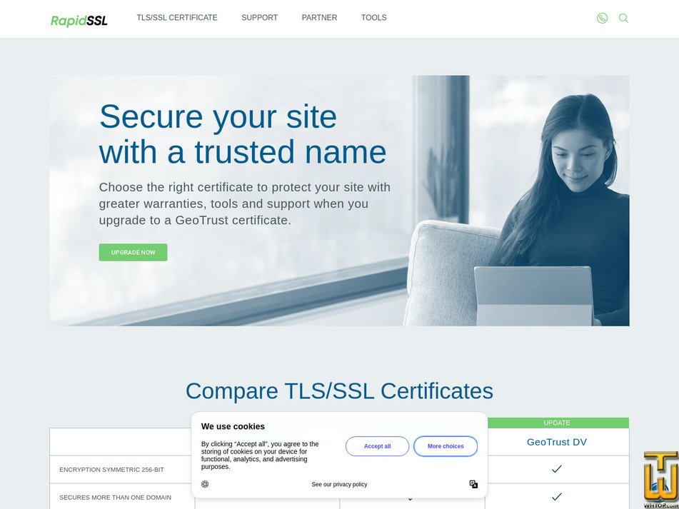 Taken on 10 August, 2026 screenshot of RapidSSL DV from rapidssl.com