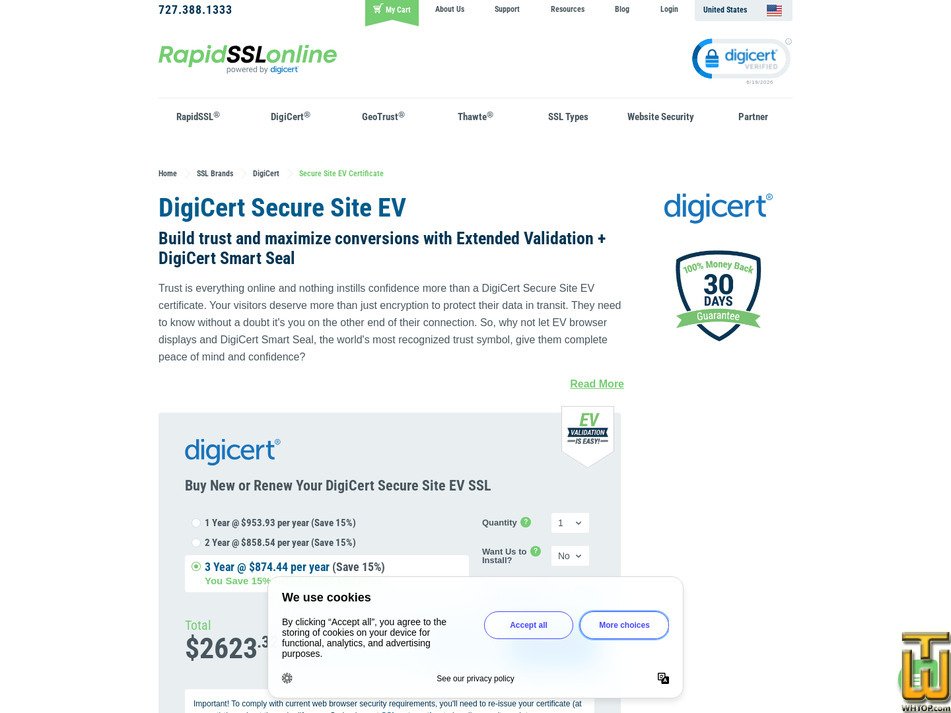 Taken on 19 June, 2026 screenshot of DigiCert Secure Site EV from rapidsslonline.com