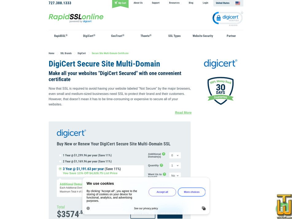 Taken on 19 June, 2026 screenshot of DigiCert Secure Site Multi-Domain from rapidsslonline.com
