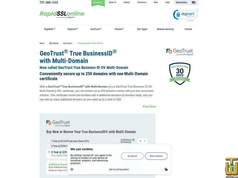 Taken on 19 June, 2026 screenshot of GeoTrust True BusinessID Multi-Domain from rapidsslonline.com