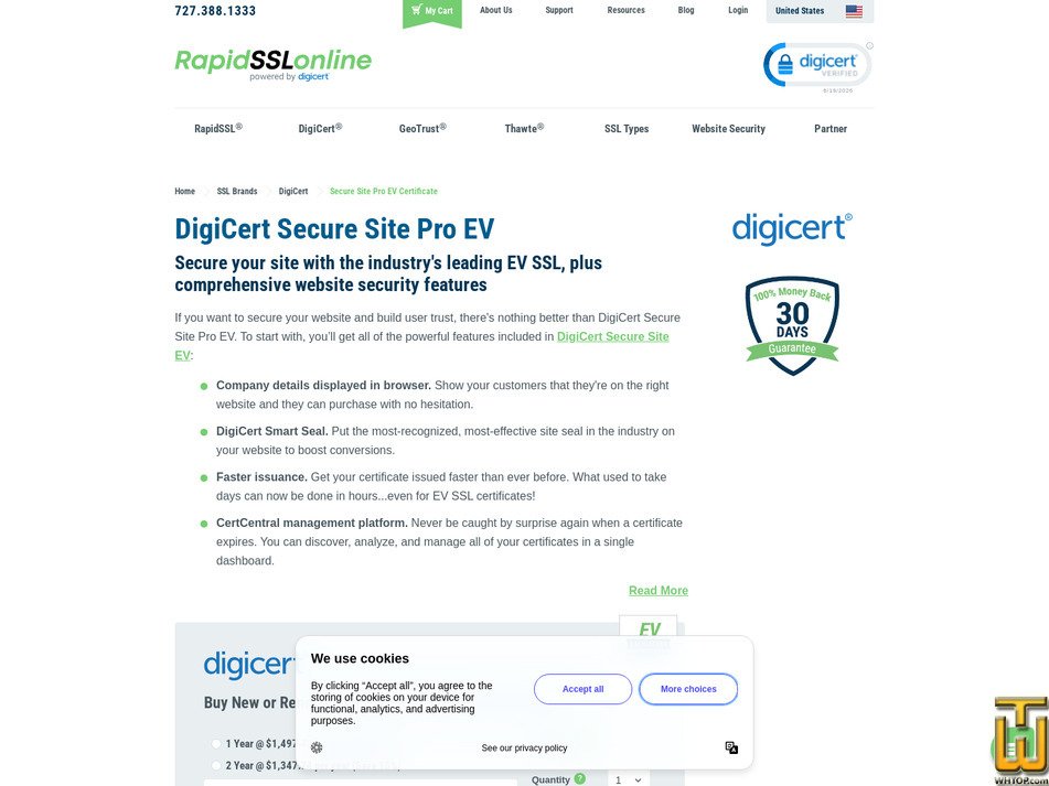 Taken on 19 June, 2026 screenshot of DigiCert Secure Site Pro EV from rapidsslonline.com