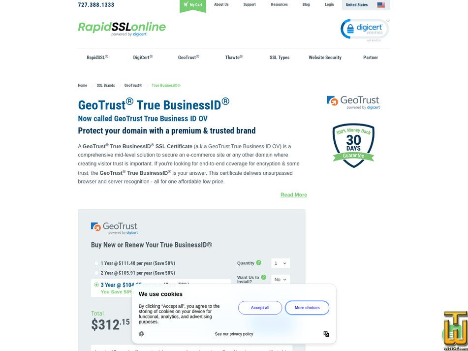Taken on 19 June, 2026 screenshot of GeoTrust True BusinessID from rapidsslonline.com