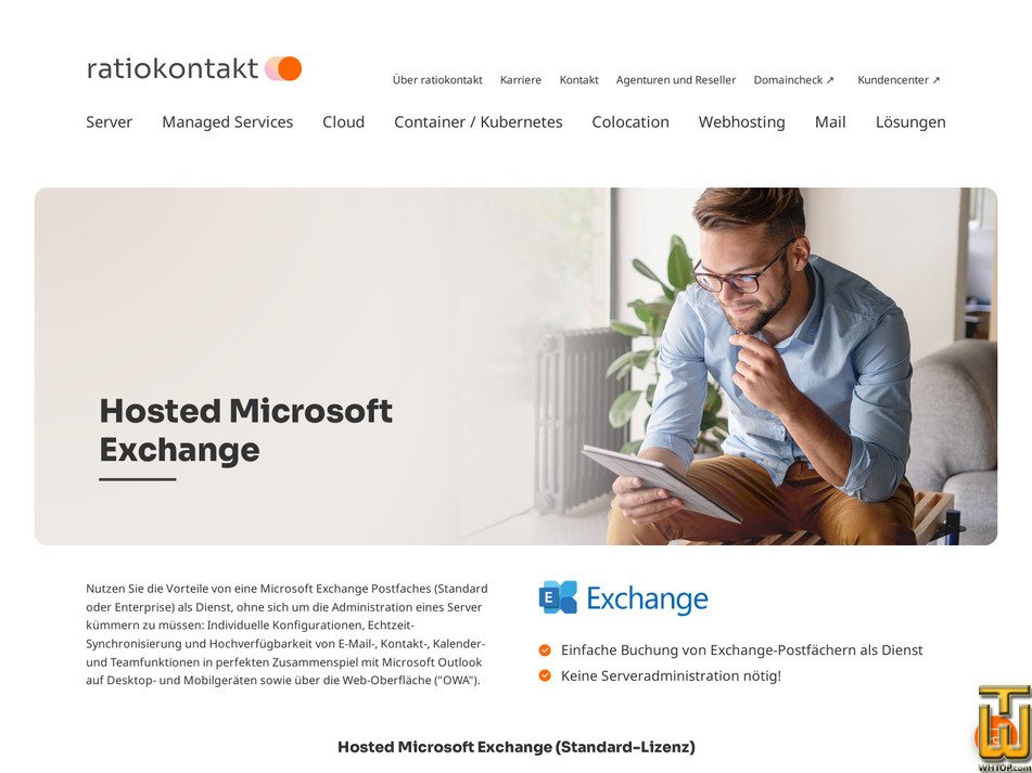 Taken on 18 September, 2026 screenshot of Hosted Microsoft Exchange 5 Accounts (Enterprise-Lizenz) from ratiokontakt.de