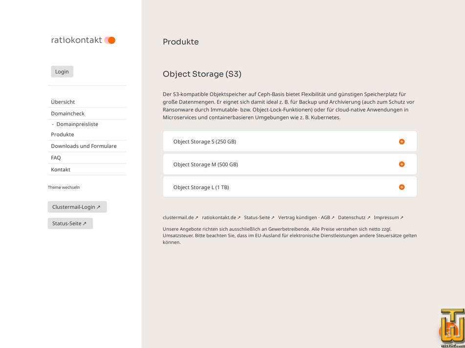 Taken on 18 September, 2026 screenshot of Object Storage M (500 GB) from ratiokontakt.de