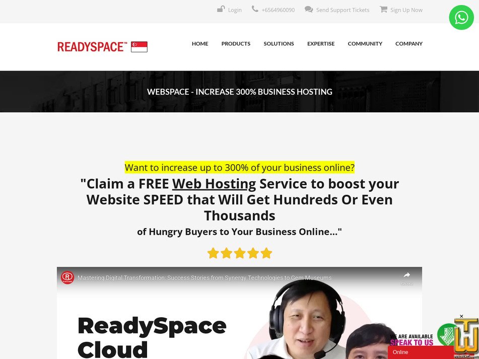 screenshot of WebSpace Plus from readyspace.com.sg