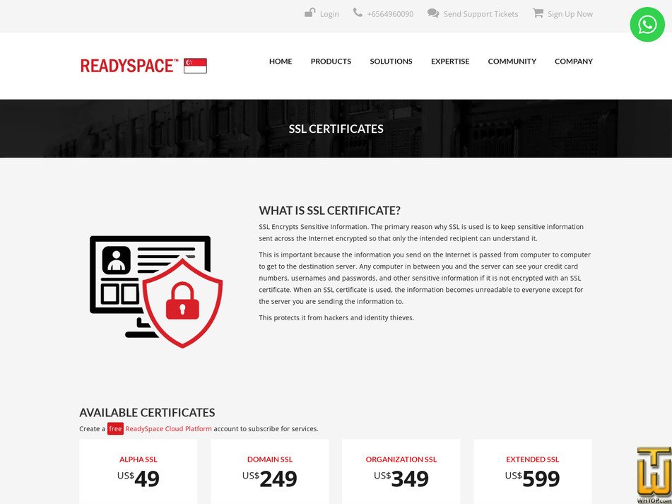 Taken on 30 January, 2026 screenshot of Extended SSL from readyspace.com.sg