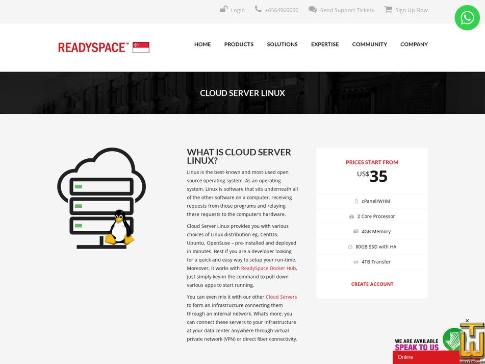 screenshot of Cloud Server Linux from readyspace.com.sg