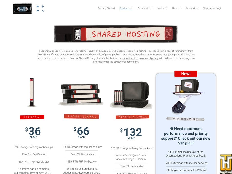 Taken on 16 June, 2026 screenshot of Personal from reclaimhosting.com