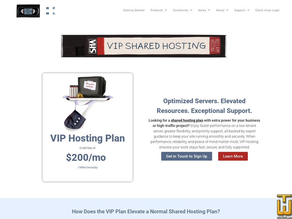 screenshot of VIP Hosting Plan from reclaimhosting.com