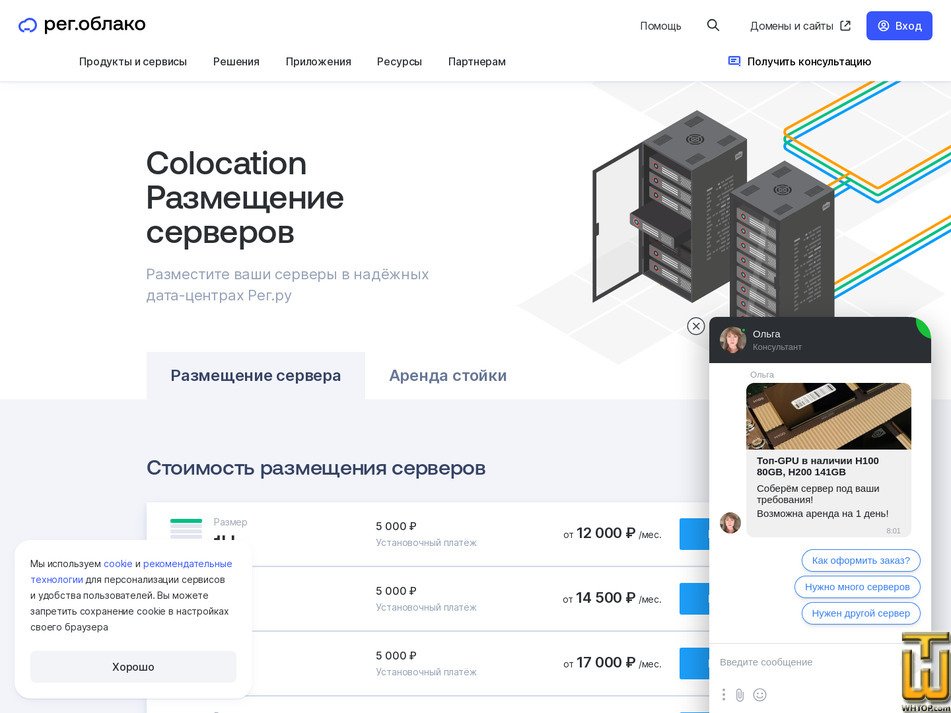 screenshot of Colocation 1U from reg.ru