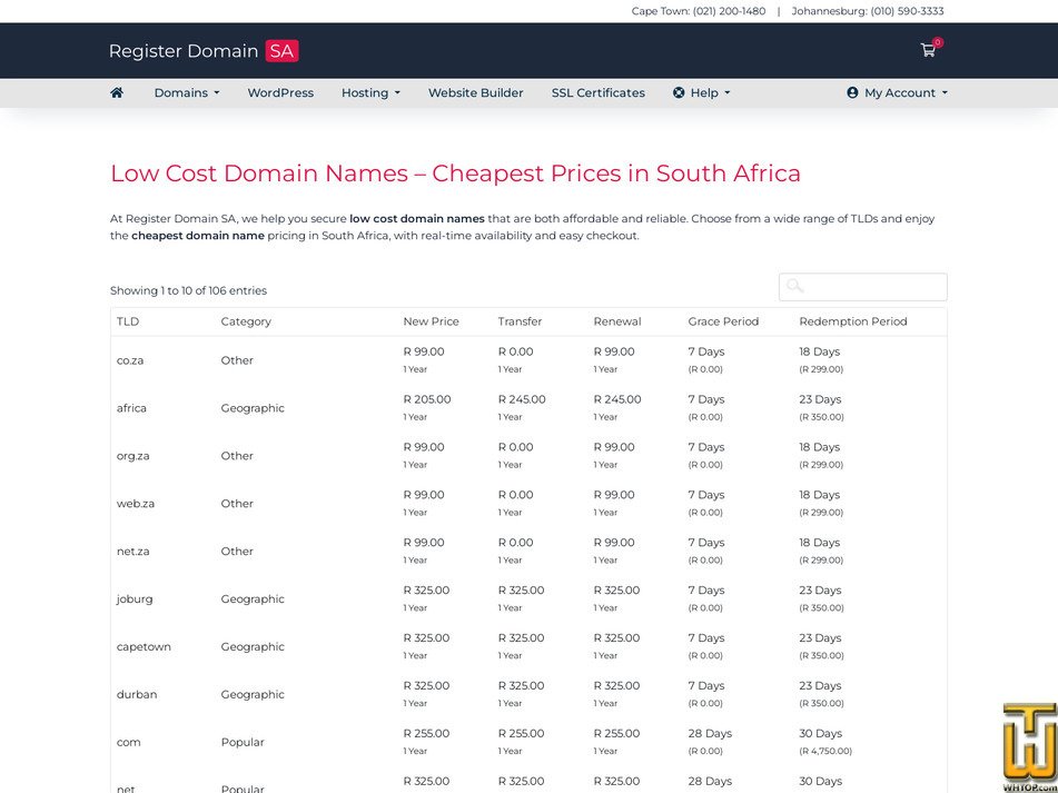 Taken on 13 May, 2026 screenshot of .COM from registerdomain.co.za