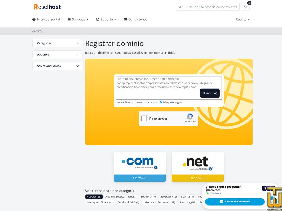 Taken on 13 July, 2026 screenshot of .com from reselhost.com