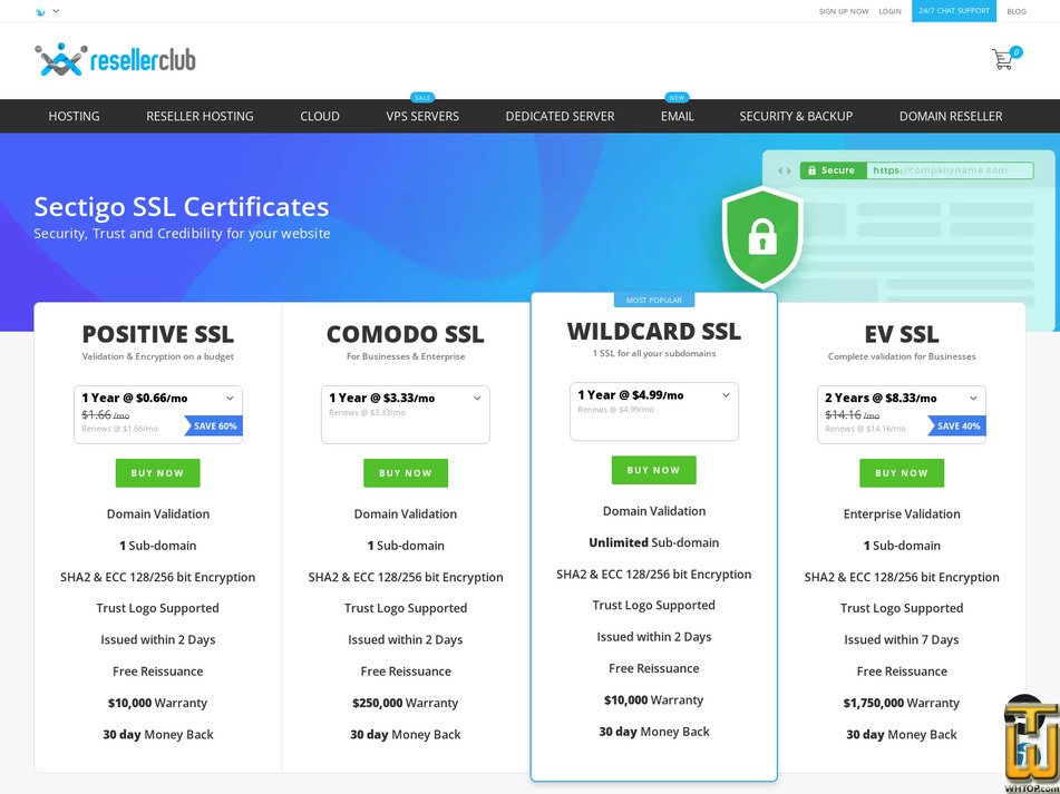 screenshot of Comodo SSL from resellerclub.com