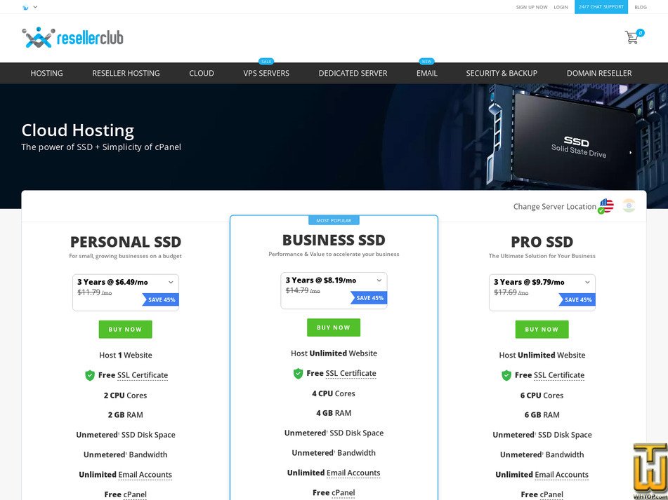 screenshot of Business SSD from resellerclub.com