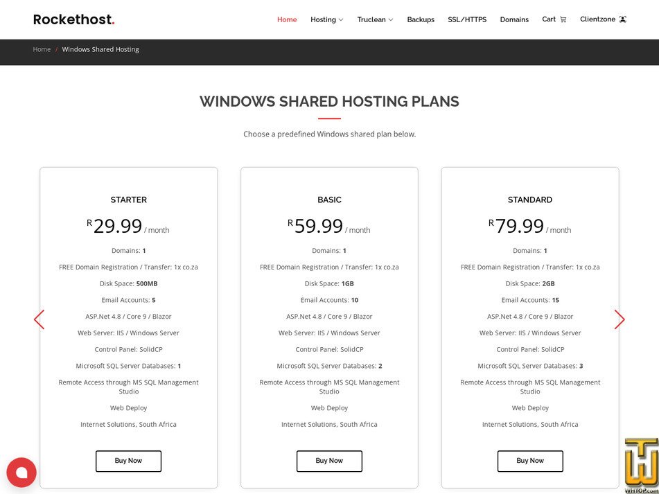 Taken on 27 April, 2026 screenshot of Professional from rockethost.co.za