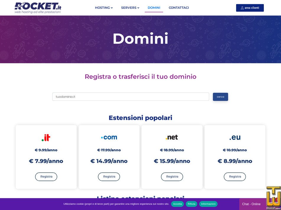 screenshot of .COM from rockethosting.it