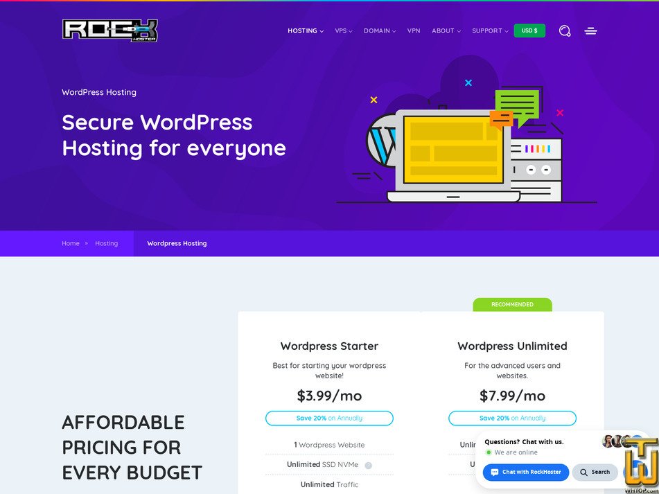 screenshot of Wordpress Starter from rockhoster.com
