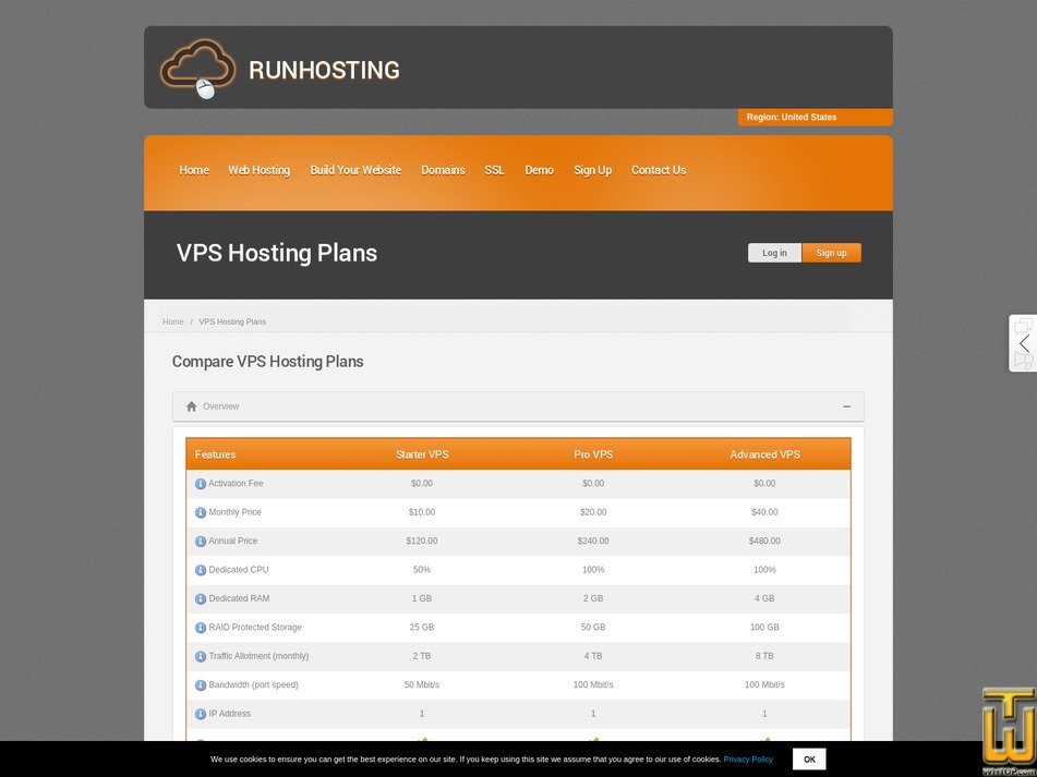screenshot of Starter VPS Hosting from runhosting.com