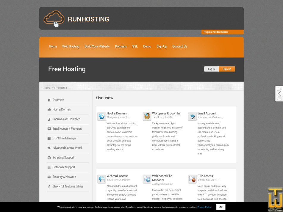Taken on 8 January, 2026 screenshot of FREE Hosting Plan from runhosting.com
