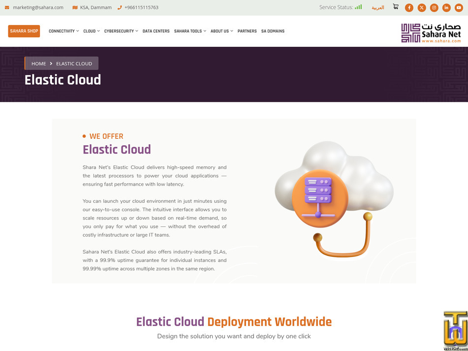 Taken on 10 June, 2026 screenshot of Elastic Cloud from sahara.com