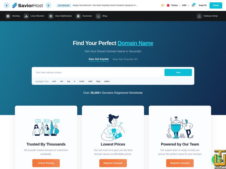 screenshot of .com from saviorhost.com