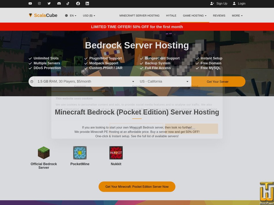 screenshot of Minecraft Bedrock 16G from scalacube.com