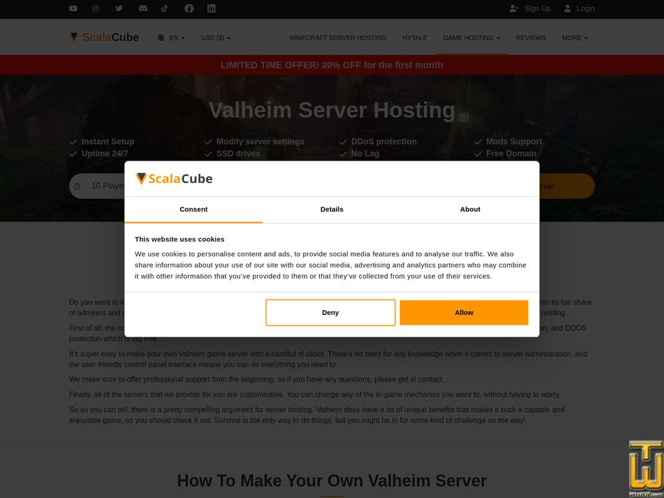 Taken on 16 February, 2026 screenshot of Valheim 10 Slots from scalacube.com