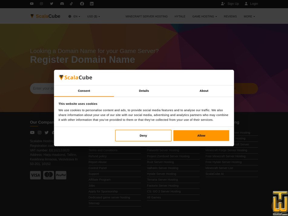 screenshot of .COM Domain Registration from scalacube.com