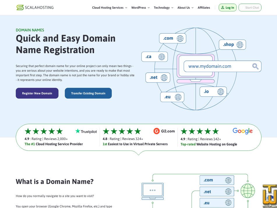 Taken on 17 April, 2026 screenshot of .COM from scalahosting.com