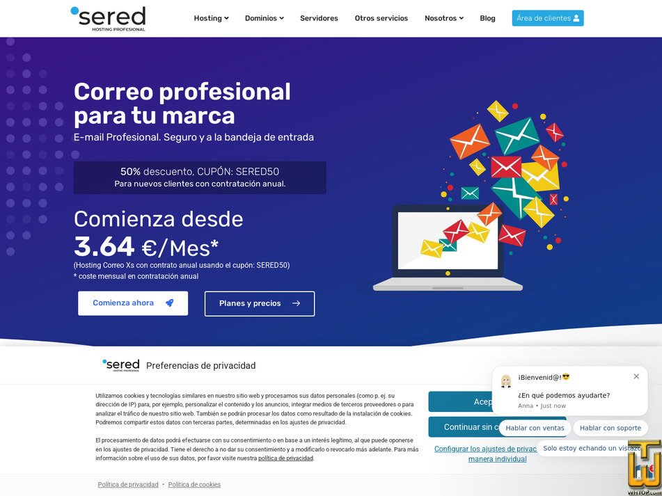 screenshot of Hosting Correo S from sered.net