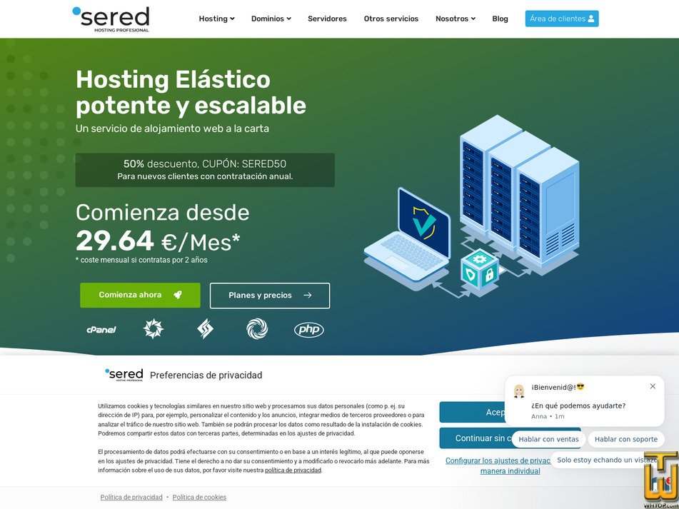 screenshot of Hosting Elástico 3 from sered.net