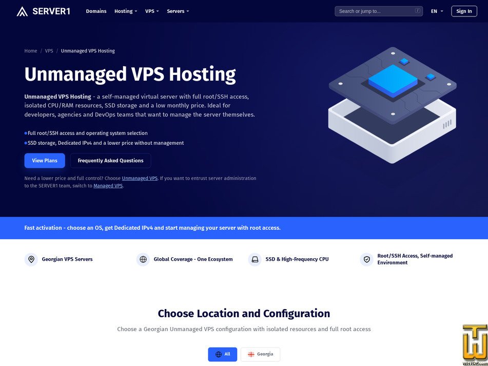 Taken on 29 July, 2026 screenshot of Starter VPS - Unmanaged from server1.ge