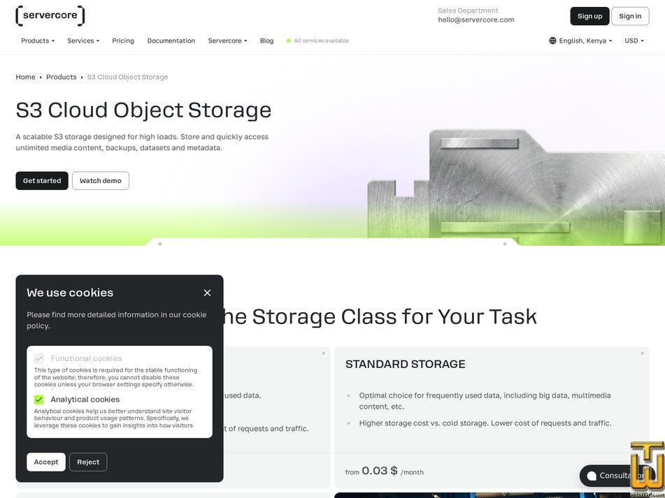 Taken on 24 August, 2026 screenshot of S3 Cold Storage from servercore.com