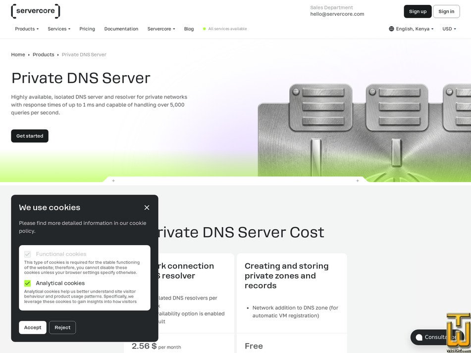Taken on 24 August, 2026 screenshot of Private DNS Resolver from servercore.com