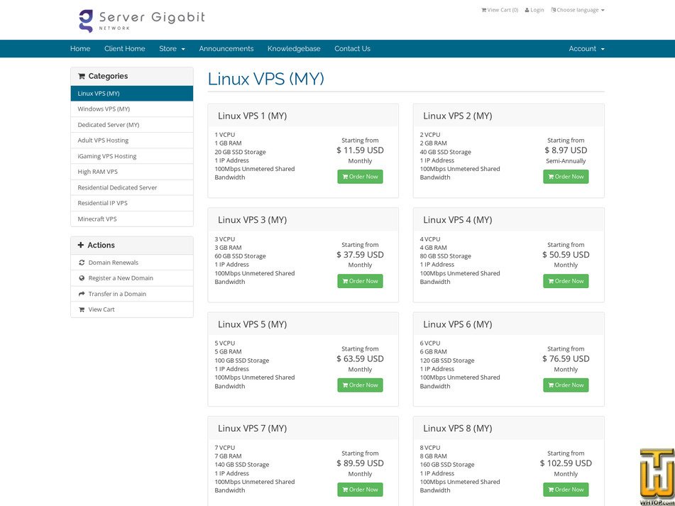 screenshot of 1U Rack Space (MY) from servergigabit.com