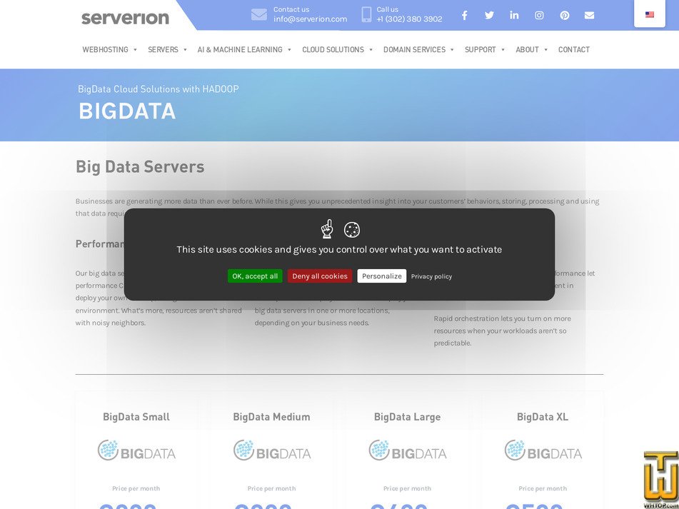 Taken on 16 May, 2026 screenshot of BigData XL from serverion.com