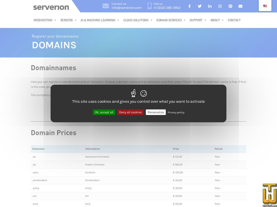 Taken on 16 May, 2026 screenshot of .com from serverion.com
