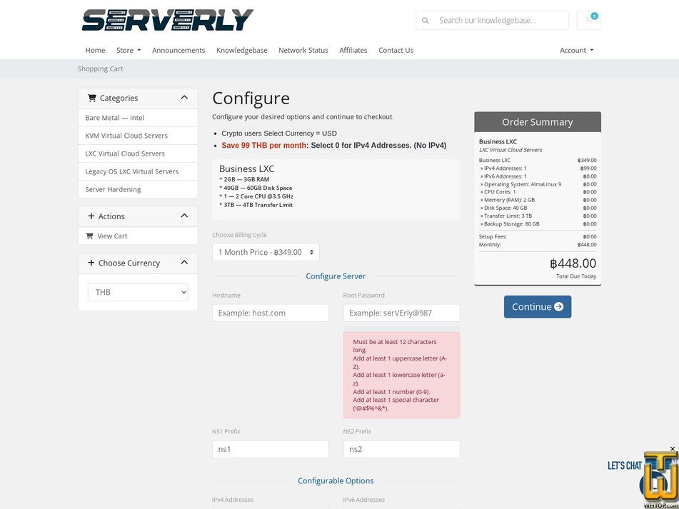 Taken on 22 June, 2026 screenshot of Business LXC from serverly.host