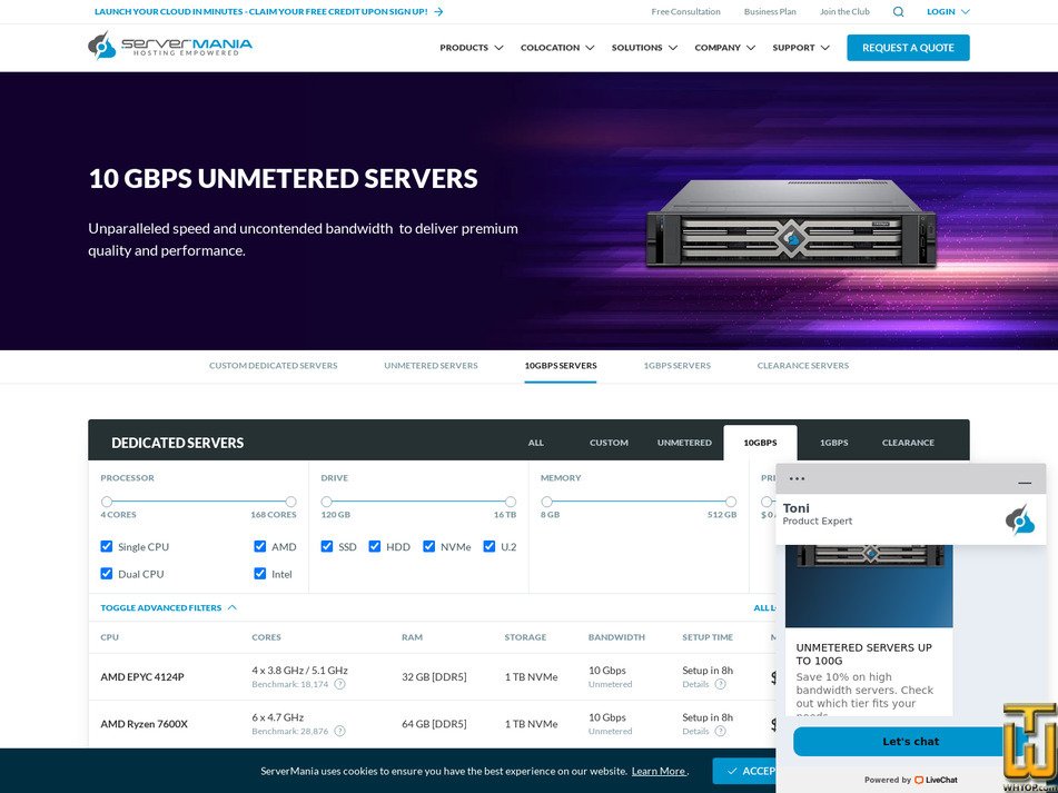 screenshot of AMD Ryzen 7950X – 10Gbps from servermania.com