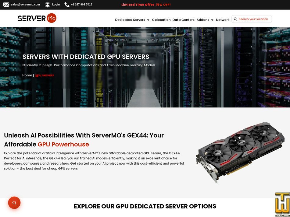 screenshot of GPU Servers from servermo.com