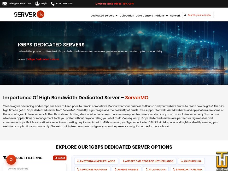 Taken on 17 May, 2026 screenshot of 1Gbps Dedicated Servers from servermo.com