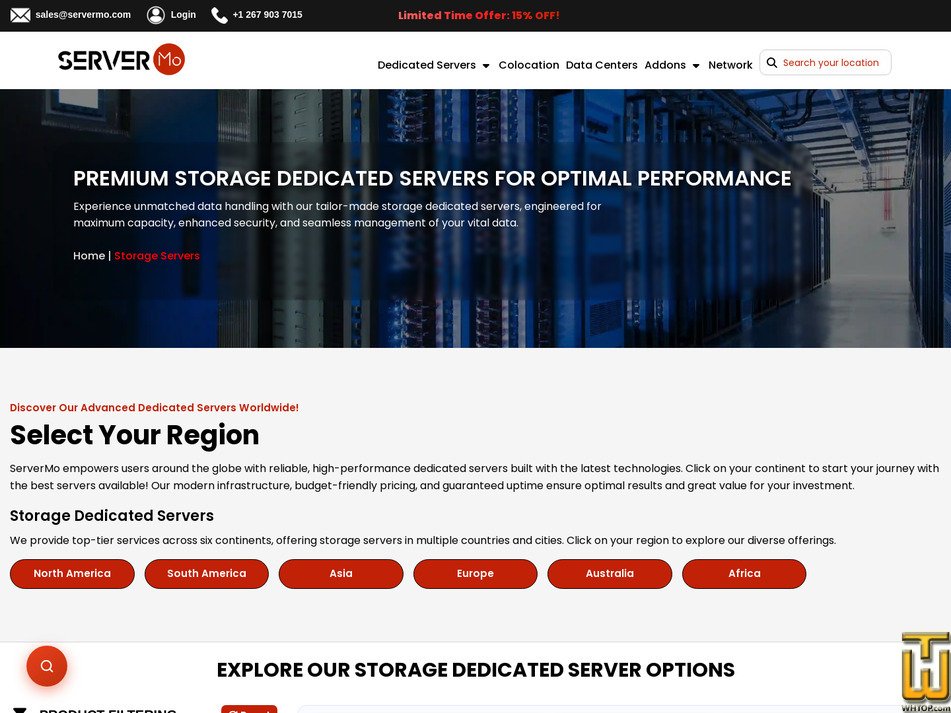 screenshot of Storage Dedicated Servers from servermo.com