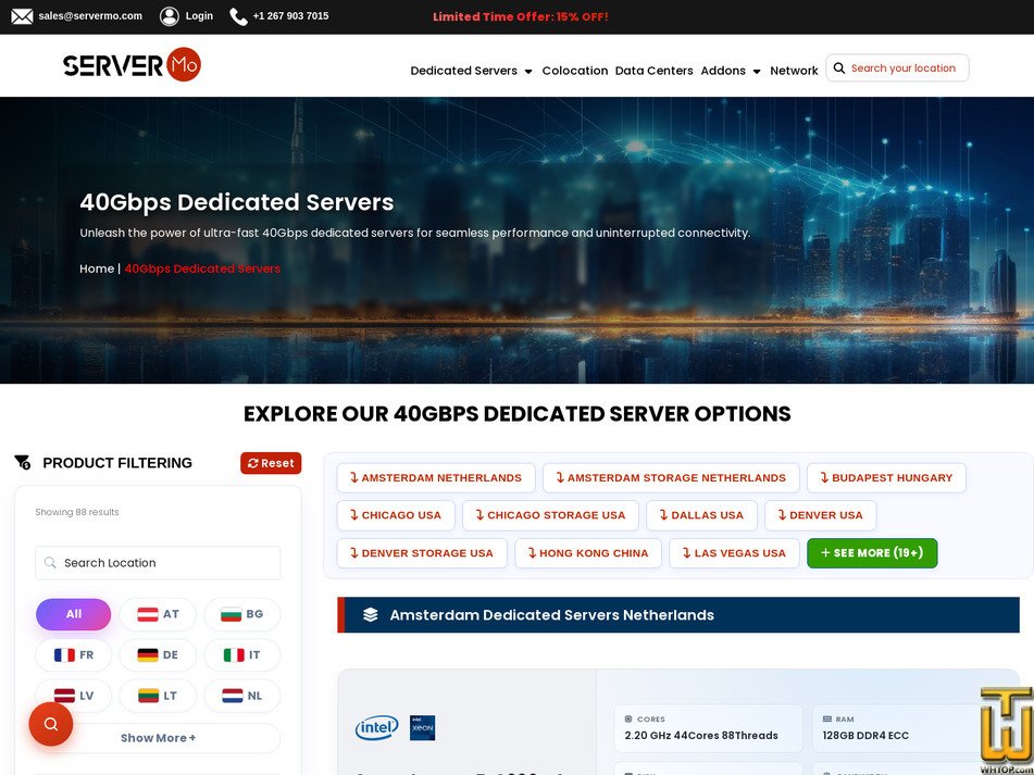 screenshot of 40Gbps Dedicated Servers from servermo.com