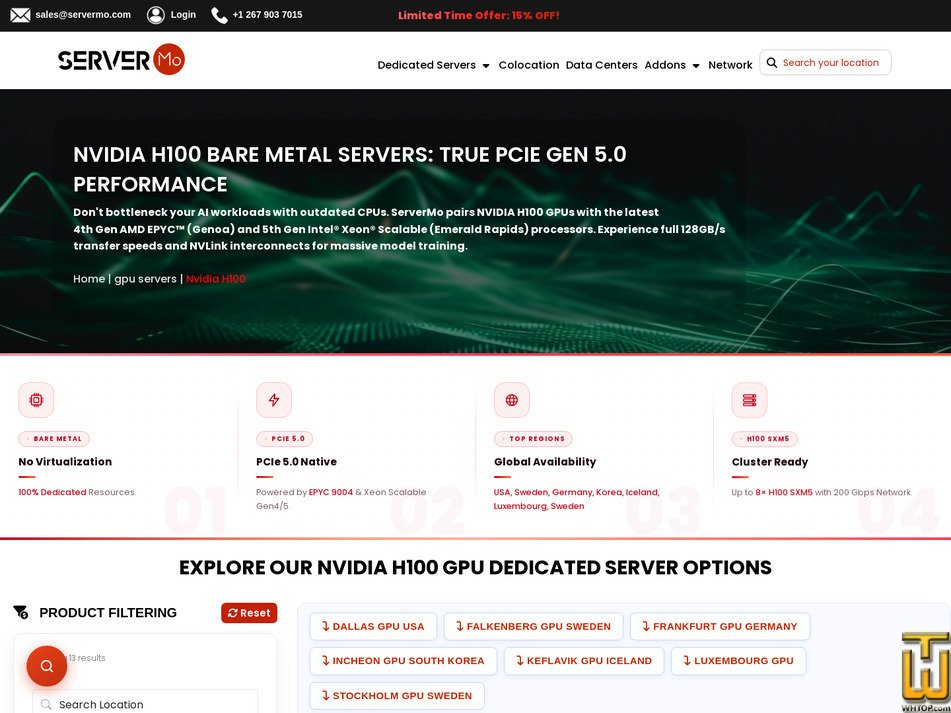 Taken on 17 May, 2026 screenshot of NVIDIA H100 Servers from servermo.com